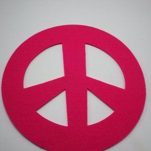 Felt Peace Sign Neon Pink Stiff Wall Art Hippie Craft  1970 11 inch